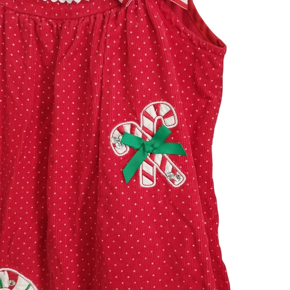 Vtg Rare Editions Girls Size 5 Red Corduroy Candy Cane Christmas Jumper Dress - Picture 6 of 12